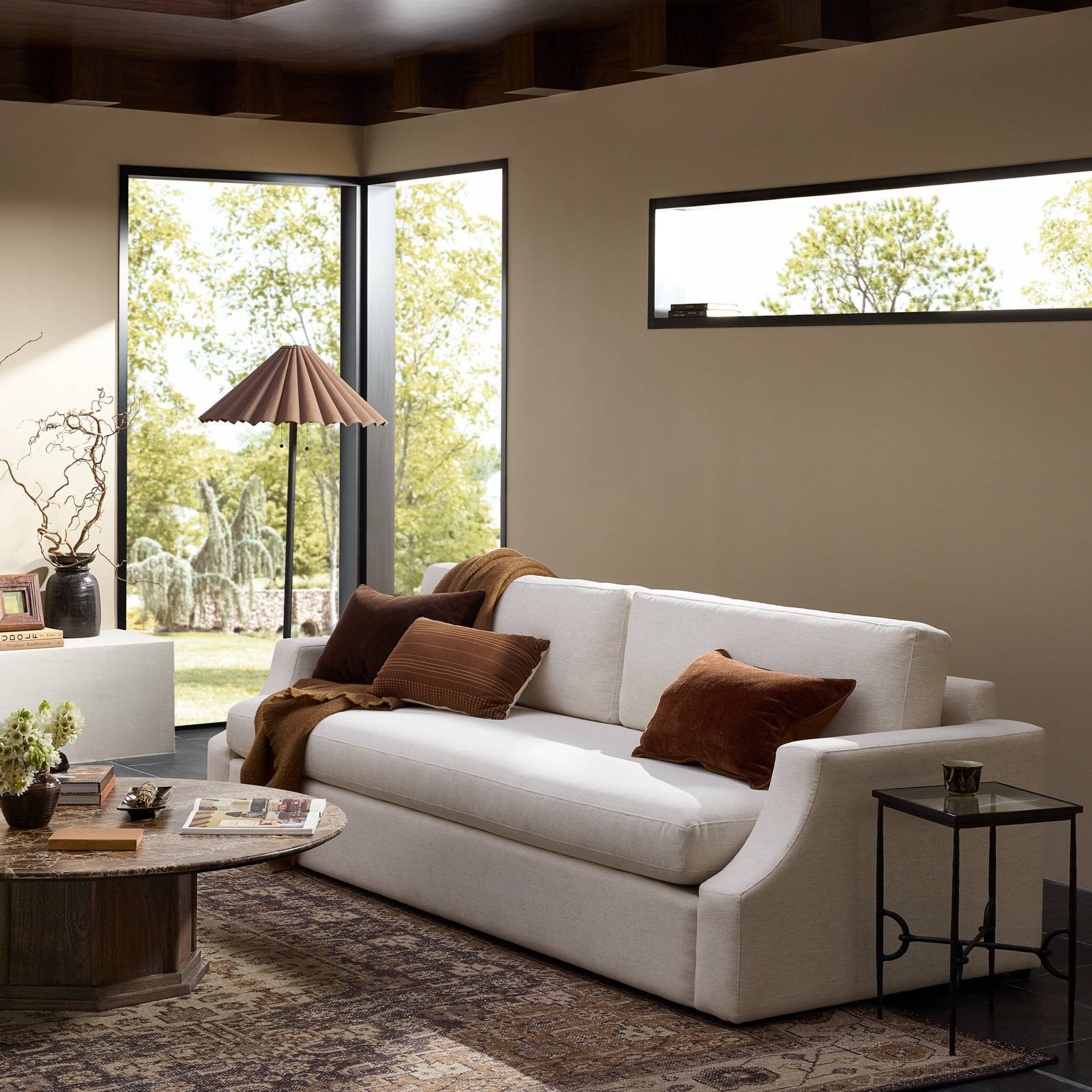 Langston 105" Upholstered Bench Sofa, Crypton Nomad Snow