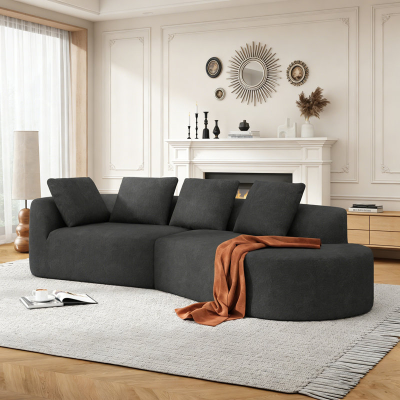Salvatore 122 Inch Wide Extra Large Four Seater Sectional, Charcoal Gray