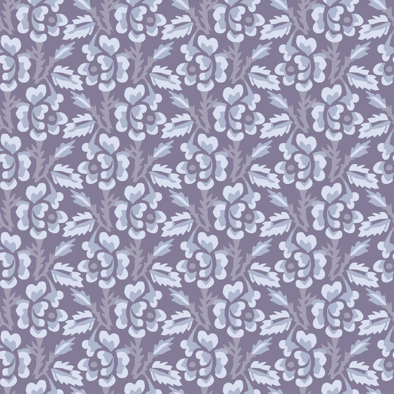 Thorn & Blossom - Papier peint floral indigo violet, Papier