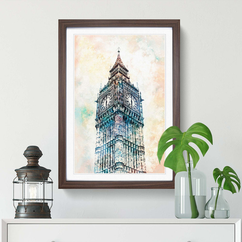 Big Ben London in Abstract - Picture Frame Painting Print, Walnut Framed, 87cm H x 62cm W x 2cm D