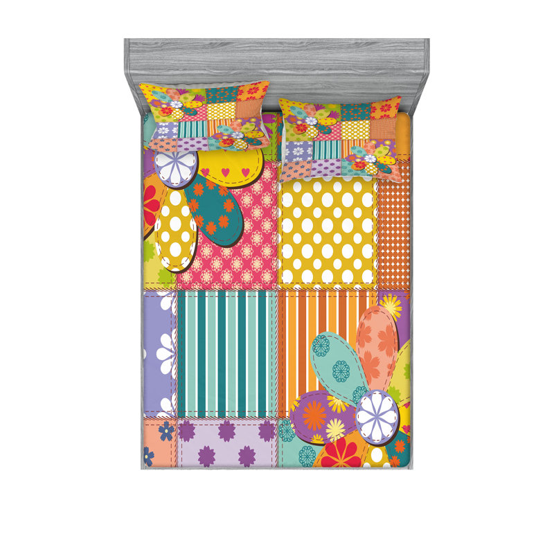Multicolore drap-housse et taies décoratives Ambesonne, Ensemble de draps pour grand lit + 5 pièces suppl