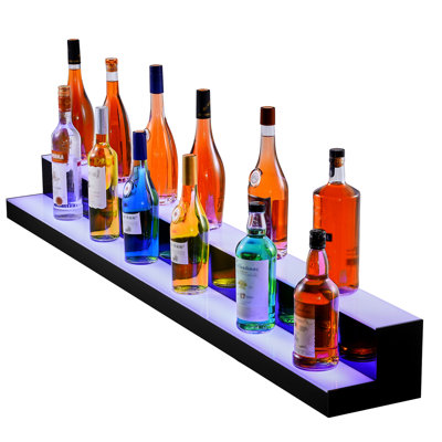 60" 2 - Step Led Bar Shelf For Displaying Liquor, Rf & Controlled, 60 Lamp Beads Create A Bright Atmosphere, 7 Static And 22 Dynamic Colors, Multiple Diy Music Modes, 1 4h Timing, Two Power Supply