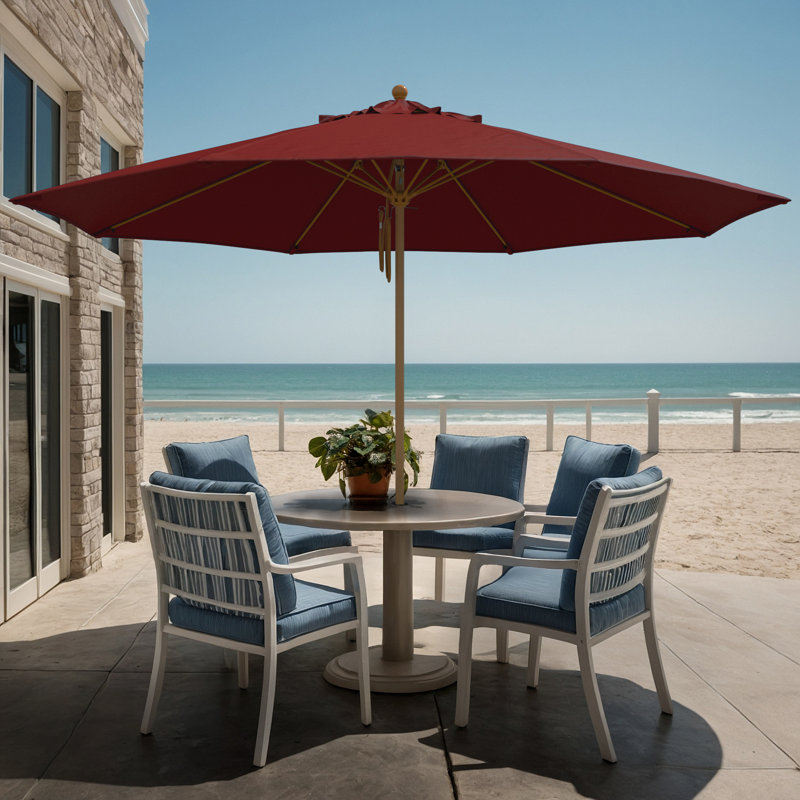 Parasol en bois de teck 11 pi, Rouge
