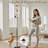 PeeNoke 68.5" Standing Floor Lamp Black Beige Feather Patterned Seamless Design Dimmable Metal Pole Lamp with Linen Lampshade LED Bulb Included