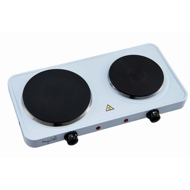 MegaChef White Dual Burner Portable Electric Cooktop