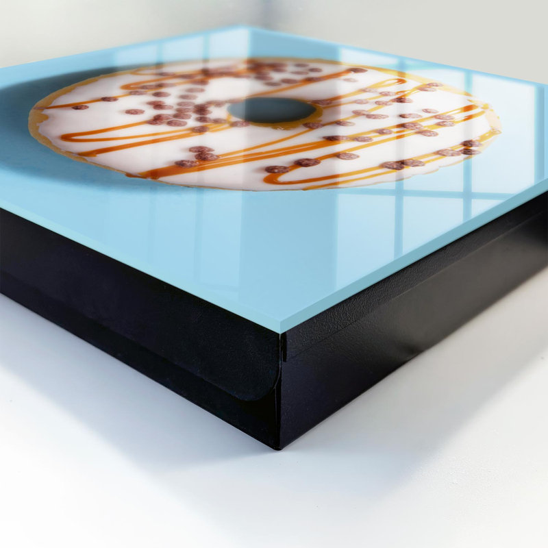 Key box for wall, Opens to the right, 30x30x5, Black, Donut with icing and sprinkles on a blue background, 