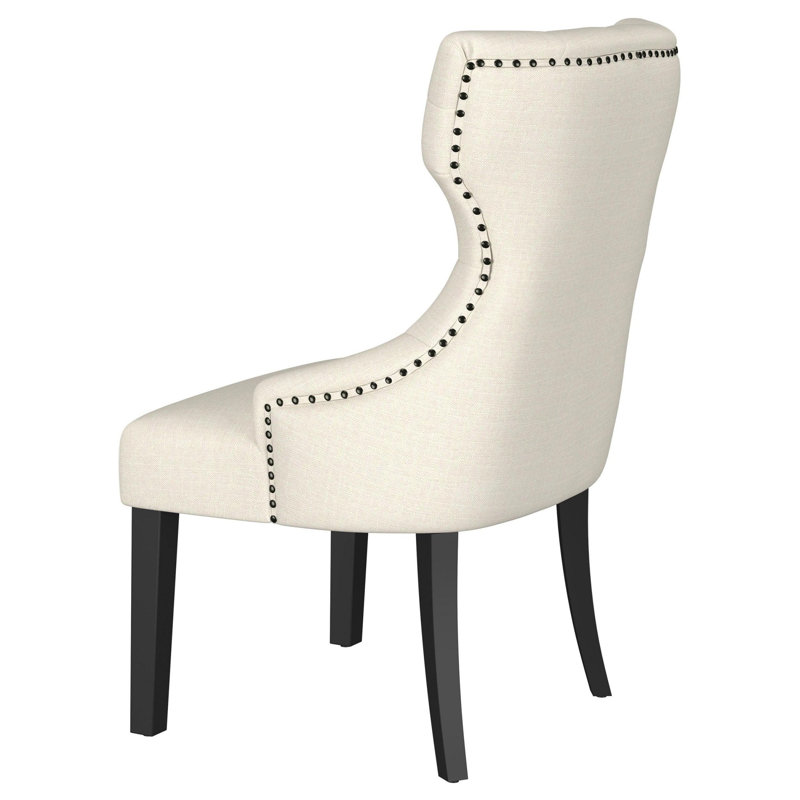 Crisha Upholstered Dining Side Chair, Beige Fabric, Black