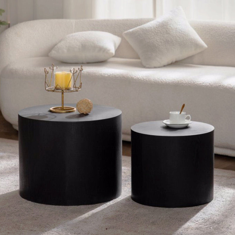 Ensemble de tables basses Modern Modern (2), tables d'appoint rondes en bois pour le salon, la chambre à coucher et le bureau - Finition noir mat | Idée de cadeau