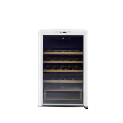 Classic Retro 28 Bottle Freestanding Single Zone Wine Cooler with Wood Shelves
