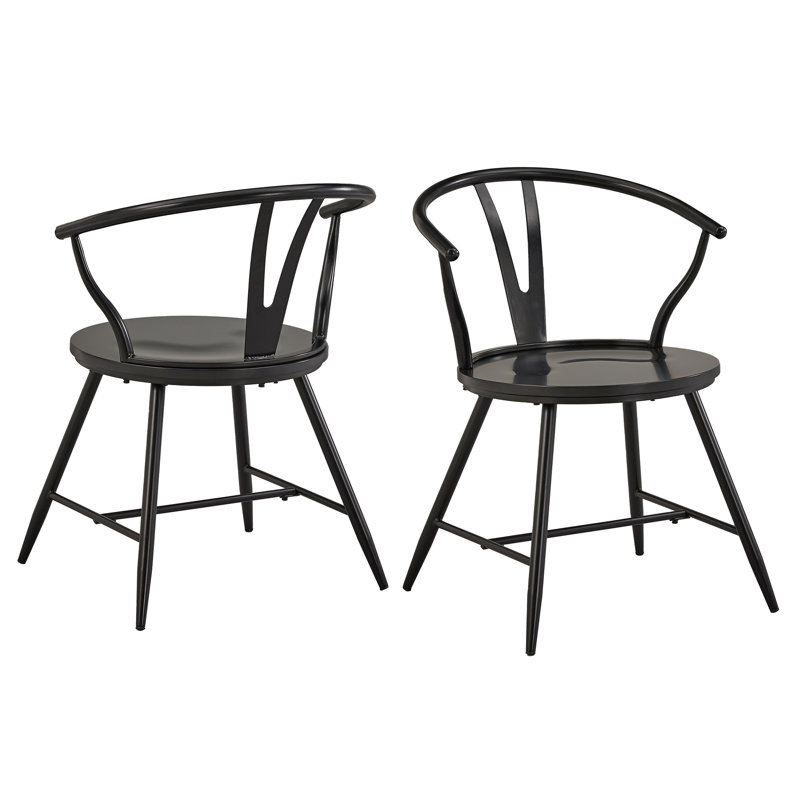Kennamer Back Metal Side Chair With Wood Seat, Black