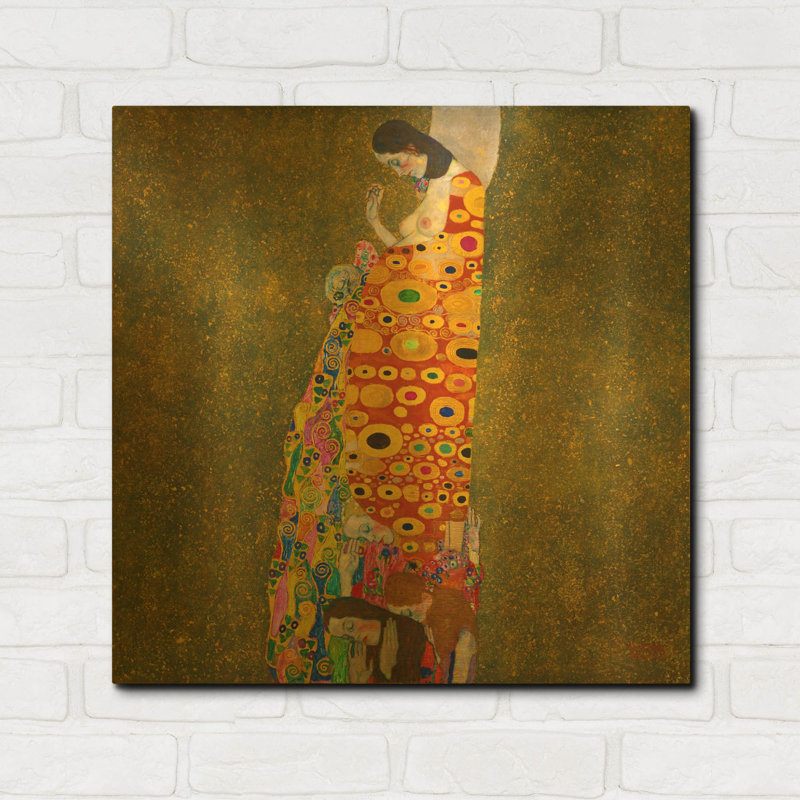 « L’Espoir II » de Gustav Klimt, tableau mural en métal doré, 61 x 61 cm, 24 po x 24 po