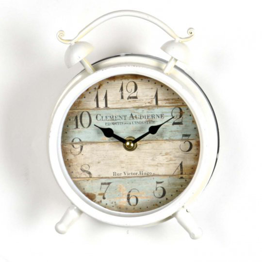 Horloge de table en métal analogique de style côtier en beige