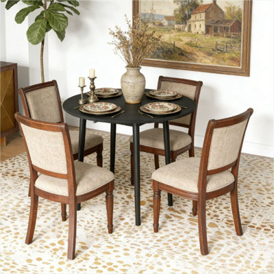 Table de salle à manger de 89 cm (35 po) au design ajustable, noire, avec rallonge rabattable et finitions en bois massif.
