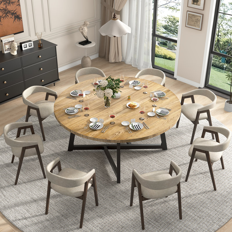 59.1" Solid Wood Round Dining Table For 4-8 Persons