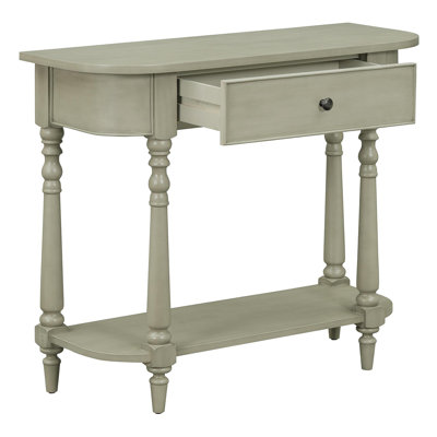 Narrow Console Table with Curved Corner, Retro Entryway Table with Top Drawer and Open Shelf, Sofa Table Console Tables for Entryway, Hallway and Livi
