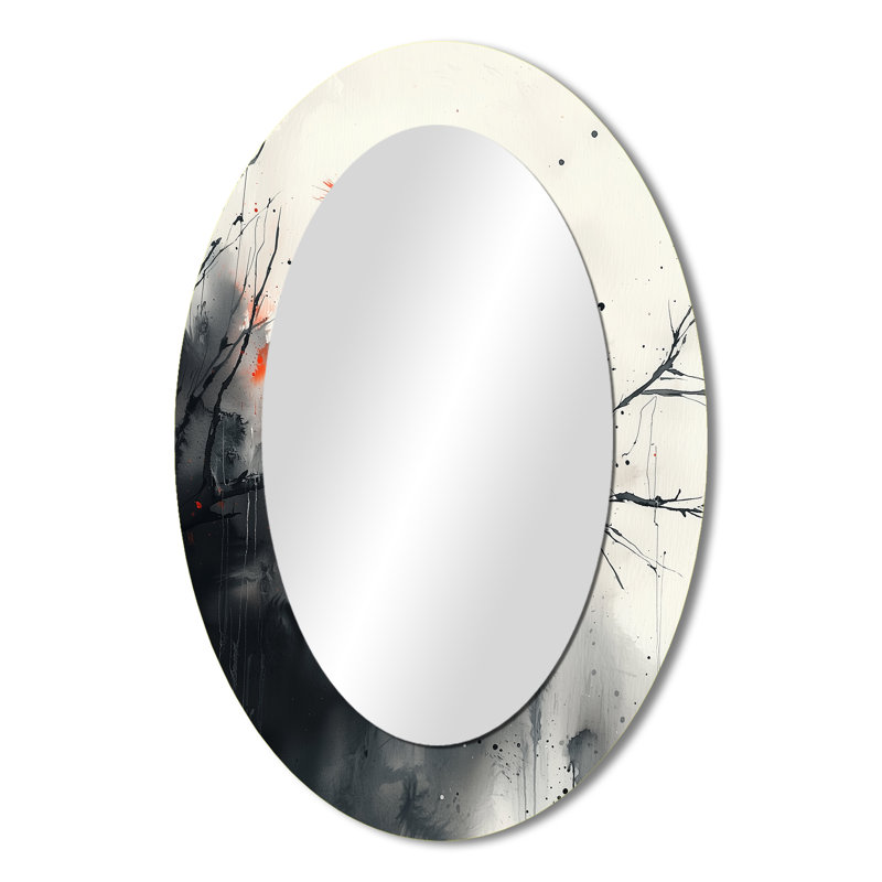 Crimson Cardinal Bird I - Miroir décoratif oval animaux sur métal, 36 po x 24 po