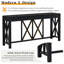 Console moderne avec placage, 4 tiroirs spacieux, pieds croisés en forme de X, tablette ouverte sous le comptoir pour table décorative en U de 60 po avec base solide-1663330733