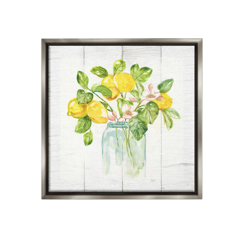 «Lemon Blossom Bouquet» par Nan sur, Cadre flottant gris lustré, H 18 po x l 18 po