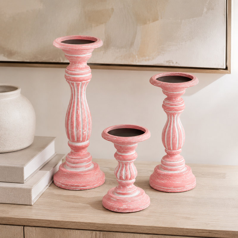 Bougeoirs à colonne Rose Reverie (ensemble de 3)