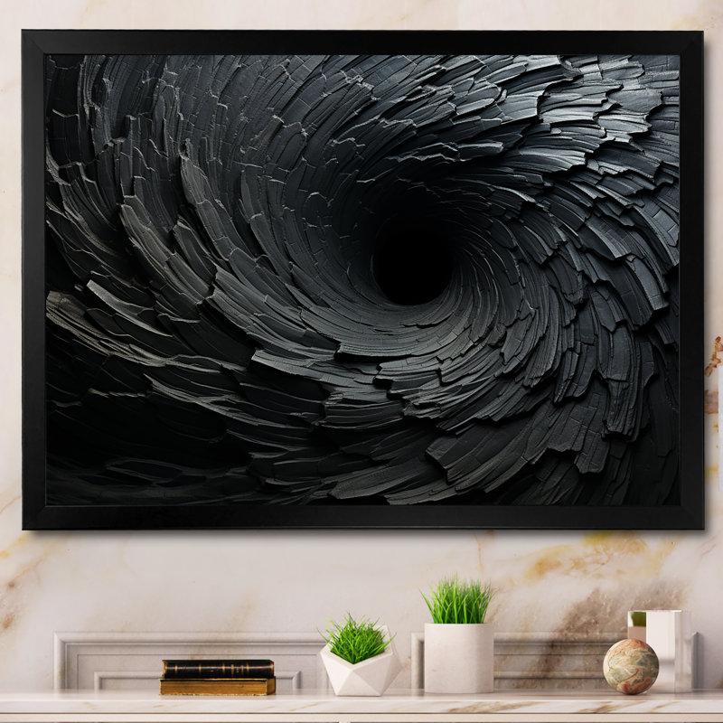 «Black Spiraling fractal sprial», reproduction sur toile à spirales abstraites, Noir, H 34 po x l 44 po, Impression encadrée
