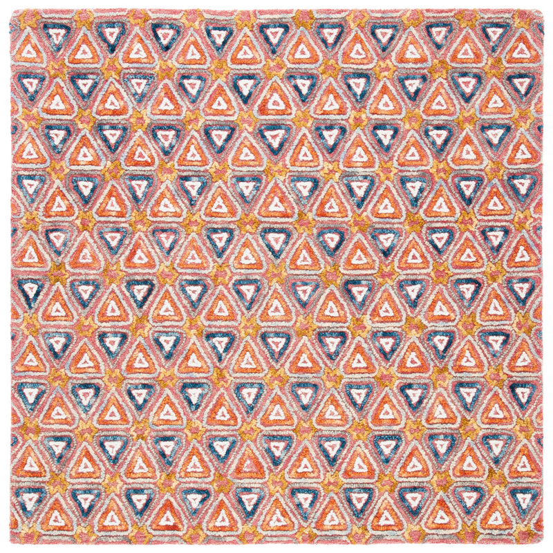 Rubalcava Hand Tufted Wool And Cotton Geometric Rug, Square 6'