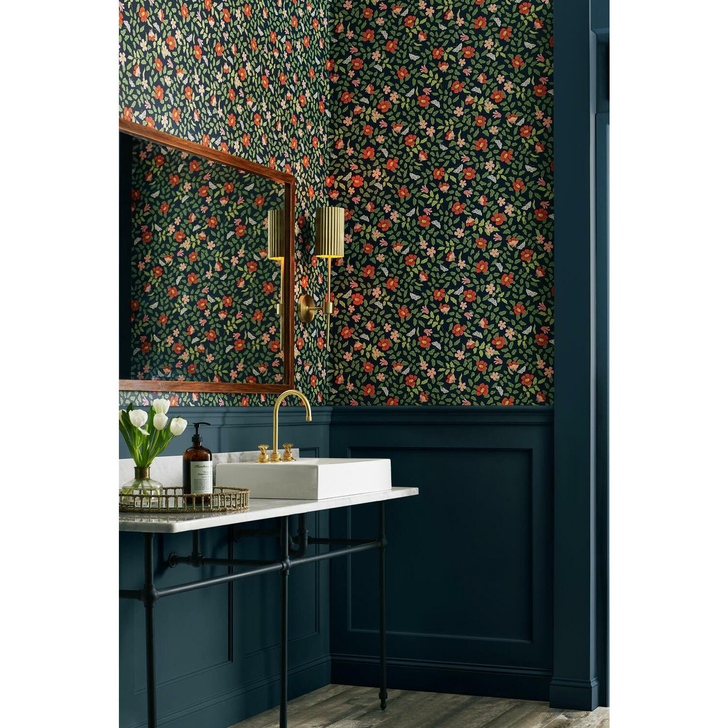 Primrose Self-Adhesive Wallpaper, Rose/Navy
