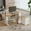Bureau de direction électrique en L Ashantey avec pieds romains cannelés, panneau d'intimité et fil métallique-125361231