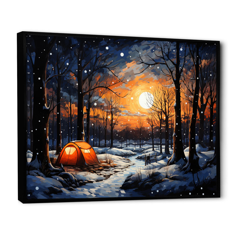 " Winters Camping Glow I ", Black Floater Framed, 16" H x 32" W x 1" D