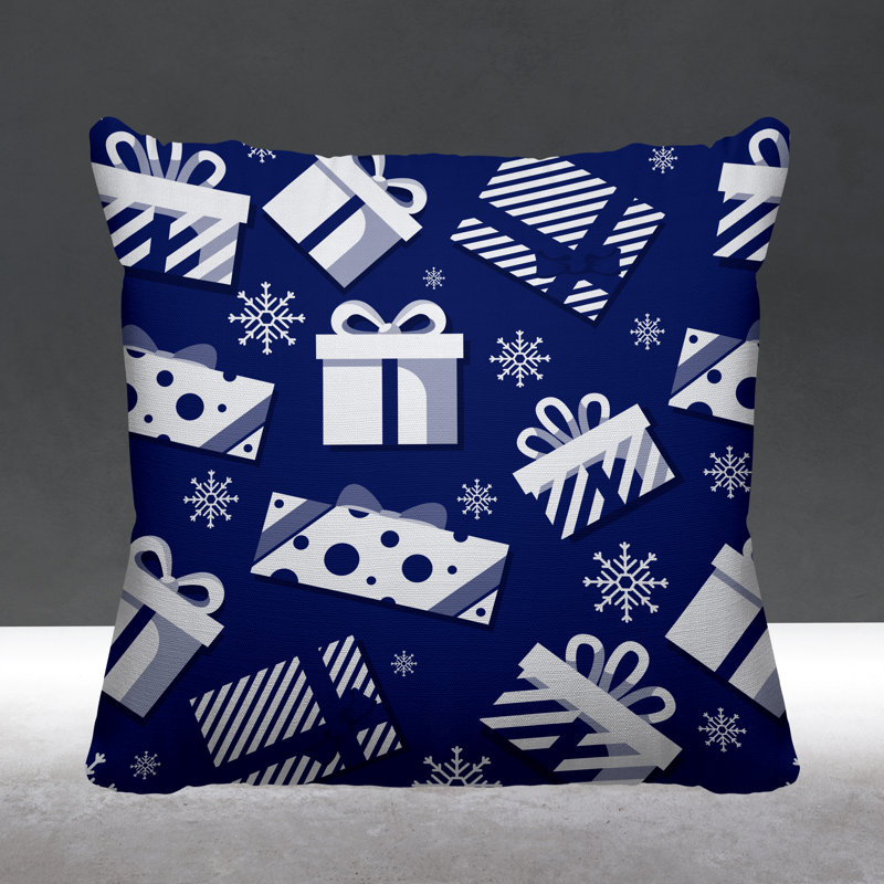 Coussin intérieur / extérieur Christmas Gift, L 19 po x H 19 po, Bleu marine