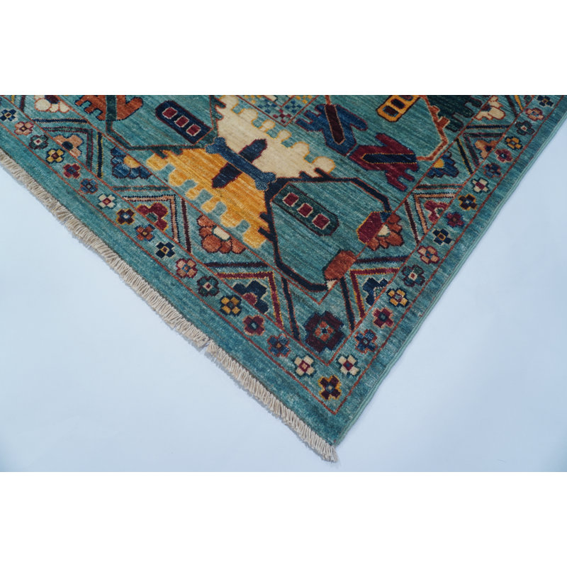 Wool Oriental Area Rug in Light Blue