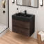Meuble-lavabo suspendu moderne en noyer de 24 pouces avec lavabo intégré noir et 2 tiroirs de rangement, fixé au mur et entièrement assemblé-1268244651-1268244652
