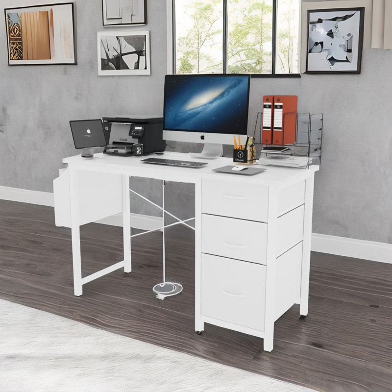 Bureau avec prise de courant, Blanc, Blanc