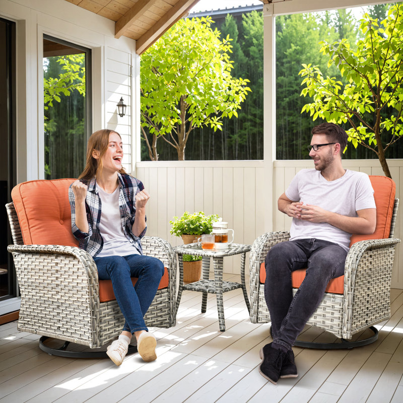 Three-Piece Outdoor Swivel Chair Set, Orange