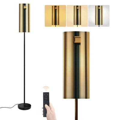 Floor Lamp stripe abstract beige wooden vintage retro geometric green fashion Dimmable Modern Standing Lamp with Remote Control Footswitch Bulb Lampshade Tall Pole Corner Lamp for Living Room Bedroom Office