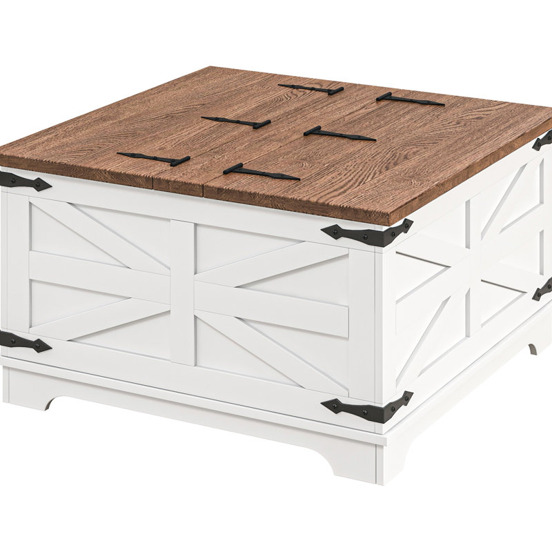 Table basse, blanche, plateau de rangement caché avec espace de rangement caché
