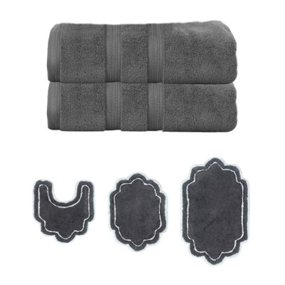 Talbert Collection 100% Soft Cotton 2 PC Bath Towel Set & Bath Rug Set