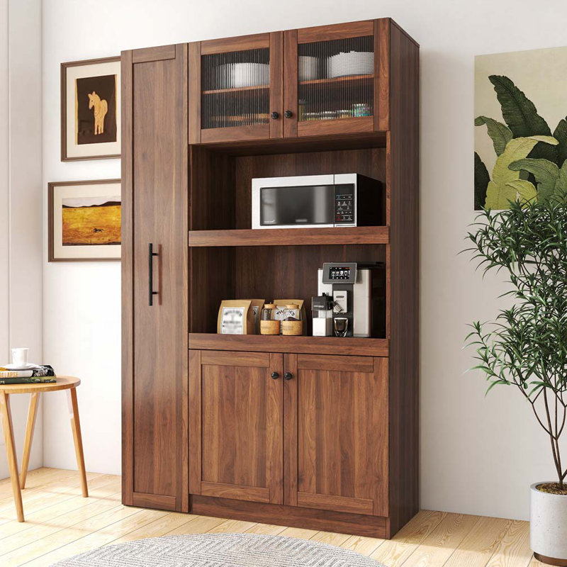 Farmhouse Storage Cabinet with 4 Doors,Pantry Organizers for Kitchen,Dining Room, Walnut