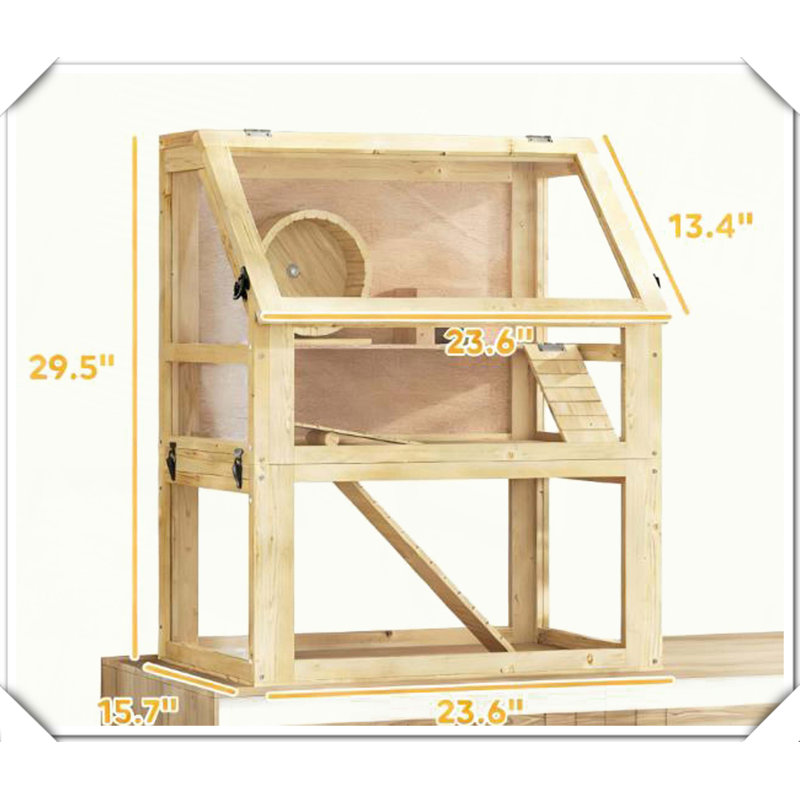Cage à hamster en bois à 3 niveaux avec fond amovible