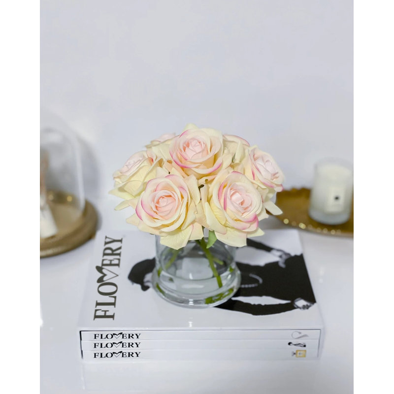 Yellow Real-Touch Roses – Faux Floral Arrangement, Ivory