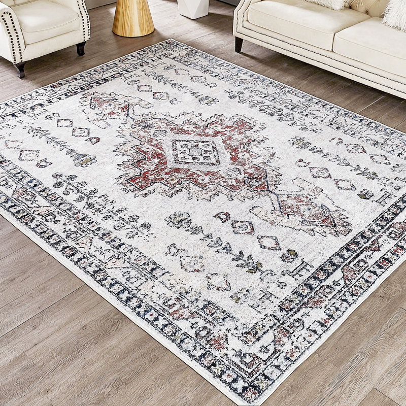 Florant Non-Slip Machine Washable Oriental Indoor Area Rug in Red/Beige/Cream