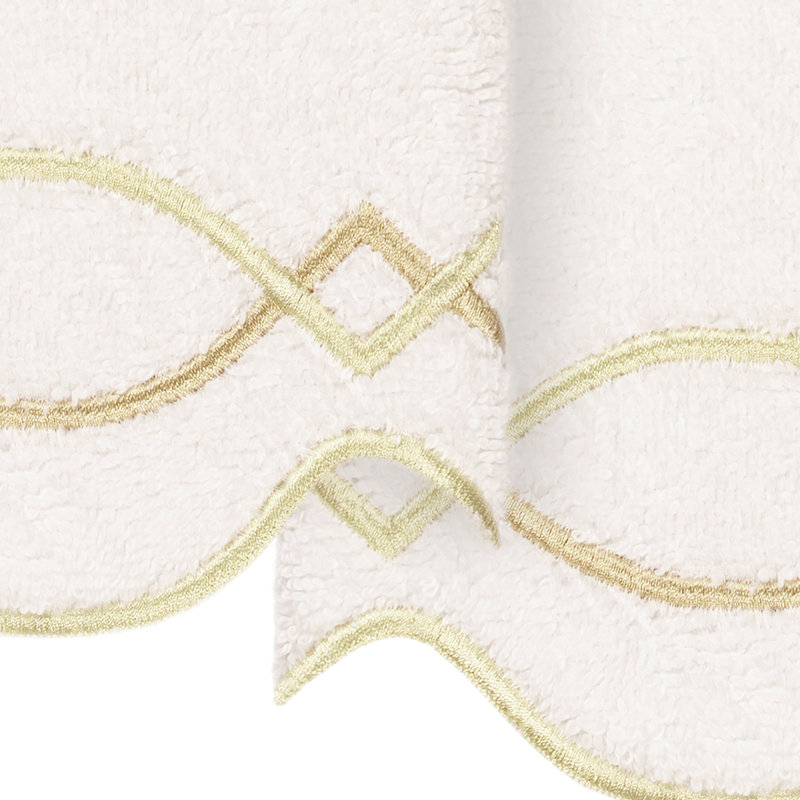  100% Turkish Cotton DIAMOND CHAIN Scallop 2PC Embellished Fingertip Towel Set, White/Beige, Fingertip Towel - 2 Pack