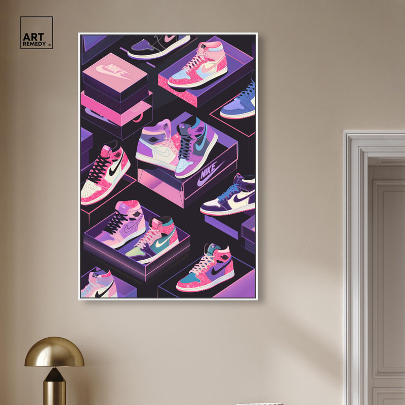 «Neon Pastels Sneakers» par Art Remedy, H 46 po x l 31 po, Cadre flottant blanc