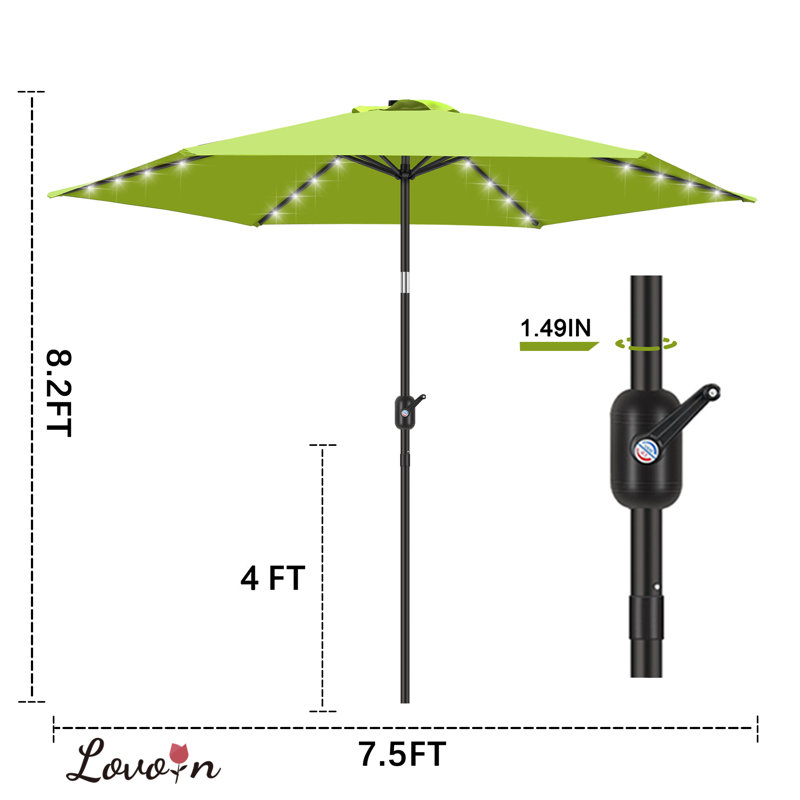 Parasol de marché lumineux Boxwell, Vert pomme, H 98,4 po x l 90 po x P 90 po