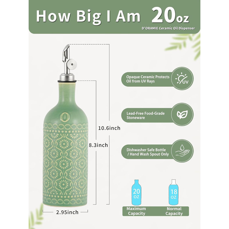 Distributeur d'huile d'olive en céramique D'ORAMIE-20 oz - vert sauge