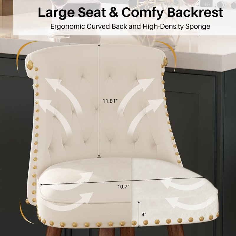 Ingomar Swivel 24 Inch Counter Height Stools (Set of 4) Upholstered Bar Stools with Back, Beige