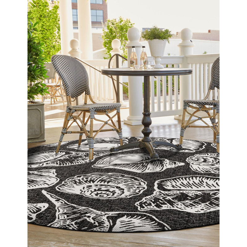 Tapis noir et blanc Contemporary, Rond 6 pi 1 po