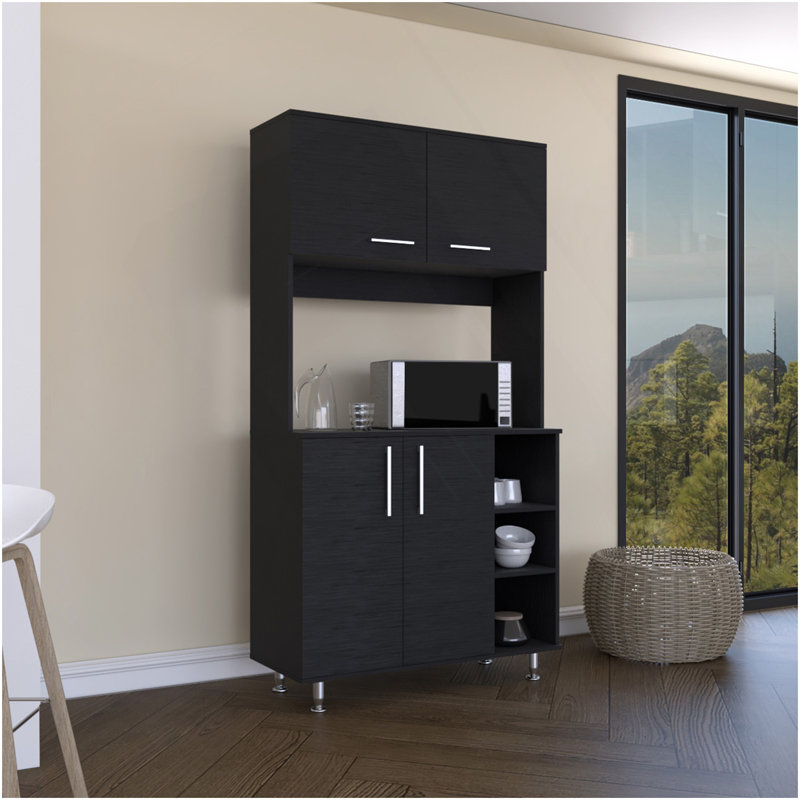Armoire 95, quatre pieds, armoire à deux portes, trois tablettes - noir, Noir