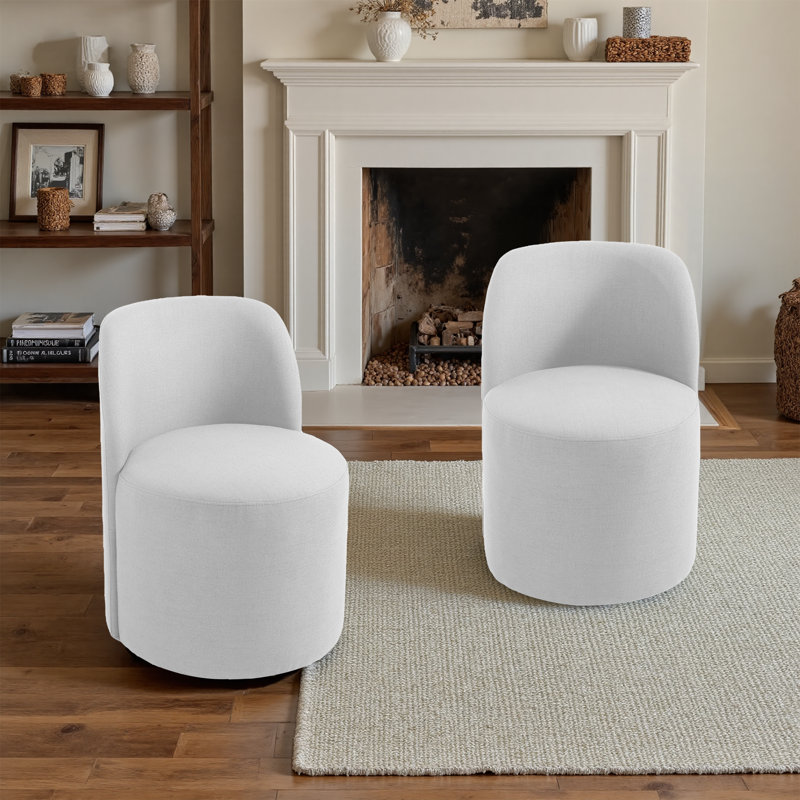 Upholstered Modern Beige Polyester Blend Side Dining Chair  (Set of 2), Beige Linen