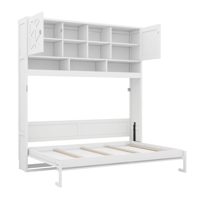 Queen Size Wall Murphy Bed Featuring Ample Storage And Diamond-Shaped Patterns