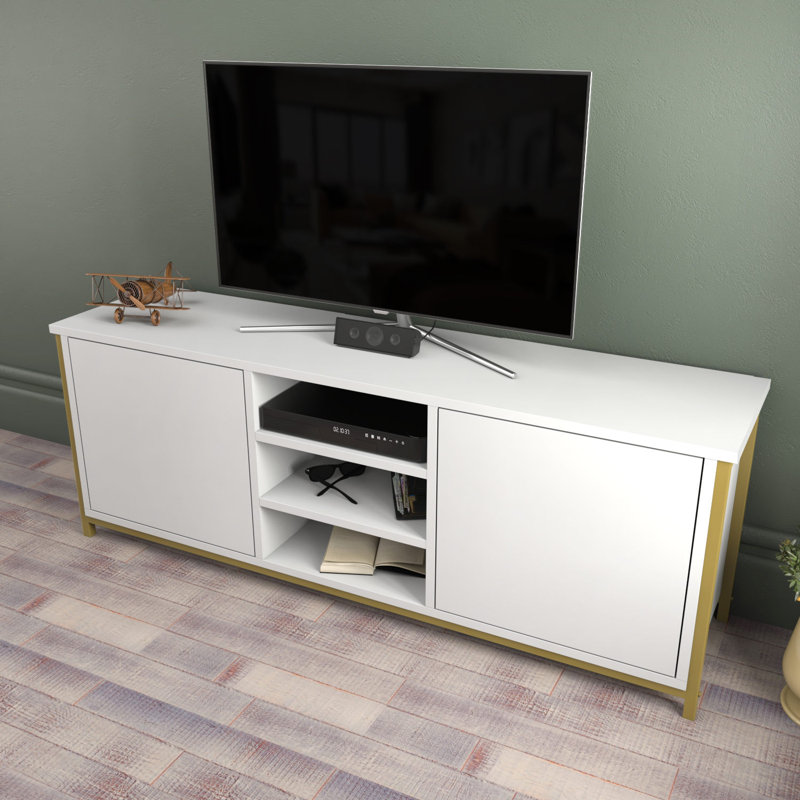 Meuble télé, Blanc / Doré